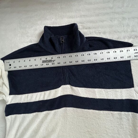 Faherty Sweatshirt Womens Navy White Cabana Organic Towel Terry 1/4 Zip Small - Picture 5 of 8